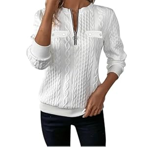 Women’s Half Zip Quilted Pullover Sweatshirts Crew Neck Long Sleeve Tops Textured Solid Casual Fashion Fall Sweaters