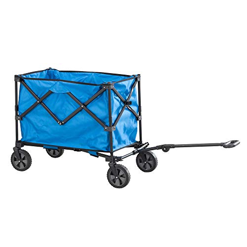 Sunjoy Odell Collapsible Folding Wagon Cart with Wheels, Blue
