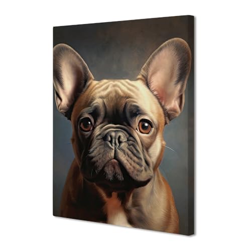 Ganshan Bi Mignon Bouledogue Français Chien Toile Mur Art Chien Chiot Animal Portrait Impression sur Toile Peinture Affiche pour La Maison Salon Chambre Décor Sans...