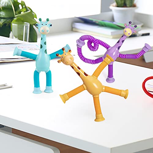 4 Pcs Telescopic Suction Cup Giraffe Toy, Shape-Changing Giraffe Telescopic Tube Cartoon Puzzle Suction Cup Sensory Toys, Novel Stretch And Decompress Educational Giraffe Toys (4 Pcs, Non-Light) #TOP3