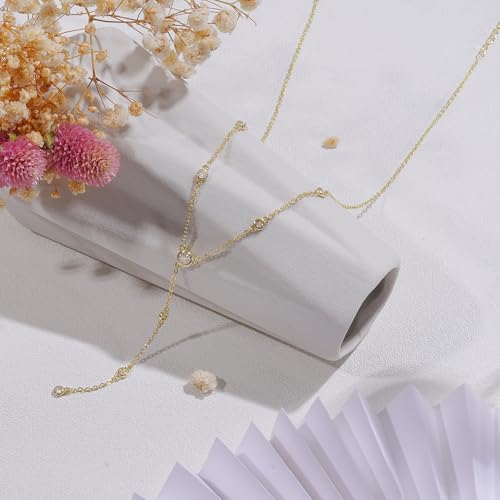 Turandoss Long Layered Gold Necklace for Women - Dainty Y-Shaped Long 14K Gold Plated Necklace Layered Zirconia Jewellery Birthday Gifts for Women Girls - Image 6