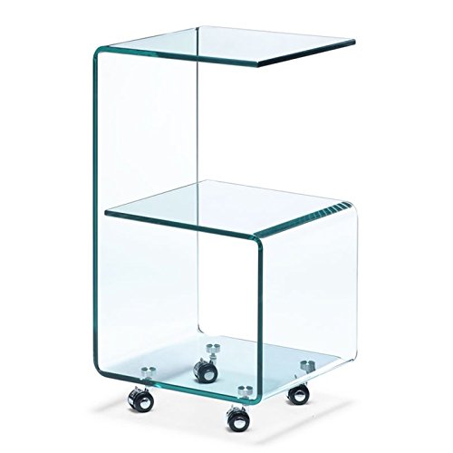 Mesa Catherine, Ruedas, Cristal Transparente, 40 x 40 cms.