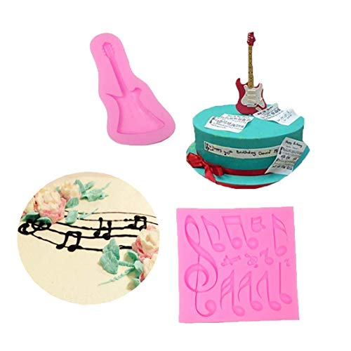 Music Notes Mold Guitar Mold Music Notes Fondant Silicone Mold For Music Cake Decorating Candy Chocolate Cookie Dessert Baking Tool Cupcake Topper（Set Of 2） #TOP2