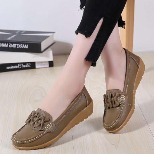 Image of Women's Genuine Leather Platform Loafers Classic Casual Comfort Slip-On Shoes Soft Sole Dress Shoes