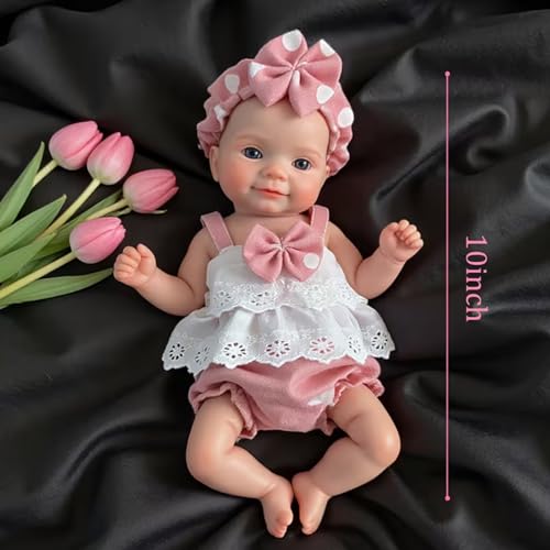 Muñeca bebé silicona 26 cm boca móvil ojos abiertos miniatura 3