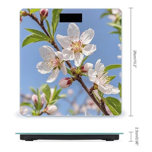 Báscula digital de baño con imagen flores durazno y pantalla LCD miniatura 2