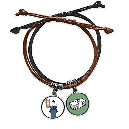 Cadena de mano bushi japonesa de cuerda para looks urbanos diarios con moneda de cuero