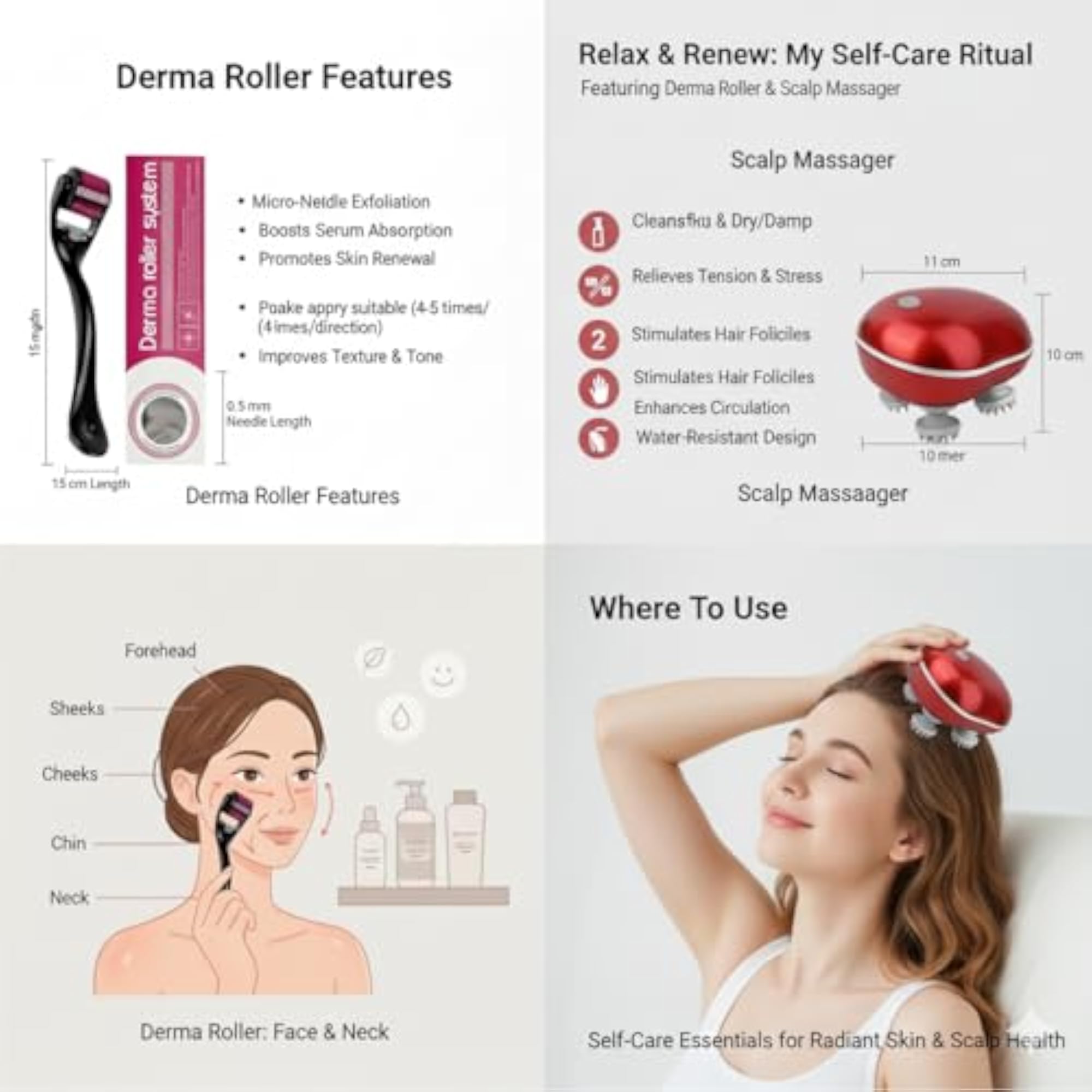 Combo Kit for Hair Regrowth: Derma Roller & Scalp Massager