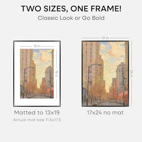 Image of Homeforia 17x24 Picture Frame Black, High End Metal 17x24 Poster Frames with Mat 13x19 for Photo, 17 x 24 Black Frame Matted to 13 x 19 inch Print, 24x17 Thin Frame, Tempered Glass, Wall Kit, Set of 1