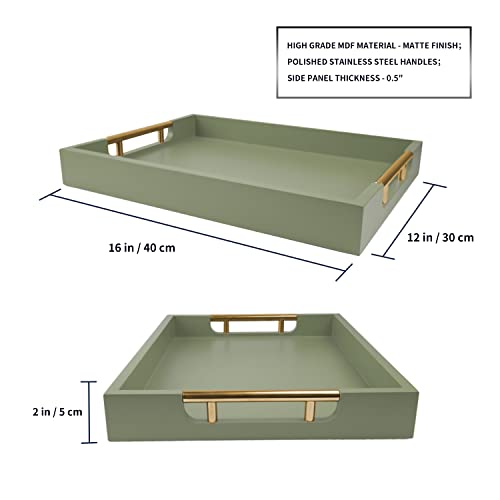 Nelony Wooden Decorative Coffee Table Tray, 16" Serving Tray With Handles, Matte Finish Decorative Tray, Ottoman Tray For Living Room, Perfume, Vanity Dresser Organizer (Olive Green) #TOP2