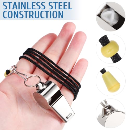 Silbatos de acero inoxidable plata 6 piezas con cordón miniatura 7