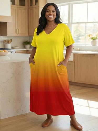 Image of SUZONANA Women Casual T-Shirt Dress V Neck Short Sleeve Solid Color Oversize Dress with Front Two Pockets