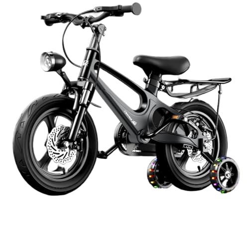 MORLU自転車 キッズ キッズ 幼児用 子供用自転車 12/14/16/18インチ 2-14歳、補助輪、フェンダー付き、調節可能なシート、組立簡単、男の子 女の子 子供 小学生 誕生日プレゼント (ディスクブレーキ + ブラックウォリアー [ワンピースホ