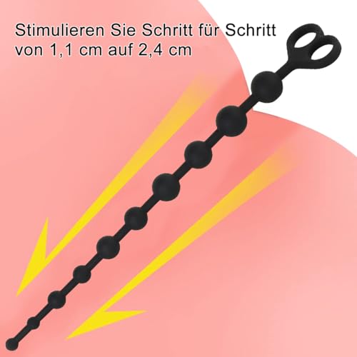 35 cm Silikon Analkette Silikon Analkugeln Anal Kette mit 10 Kugeln, Lang Analkugeln Buttplug Wasserdicht Anus Masturbator Anal Sex Spielzeug für Männer und Frauen(10Ø 1,1-2,4 cm)