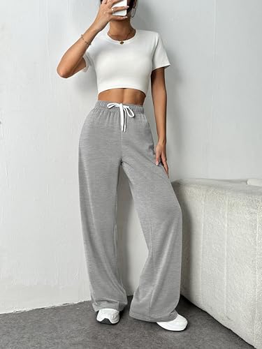 Pinspark Women'S Wide Leg Baggy Pants Loose High-Waisted Sweat Pants Fashion Lounging Athletic Sweatpants With Side Pockets Heather Light Grey L thumb #2