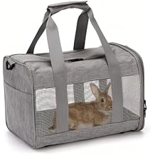 PINVNBY Small Pet Carrier, Guinea Pig Carrier, Bunny Carrier for Travel Camping Outdoor, Breathable Pet Portable Hand Bag for Hamster Rabbit Guinea PigGray