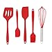 Produktbild Hukz 5 Stück Silikon Küchenhelfer Set, Undichter Spatel, Schneebesen, Bürste Schaber Set, Hitzebeständig Antihaft Kitchen Utensil Cooking Tools für Kochen und Backen, BPA-frei (Rot)