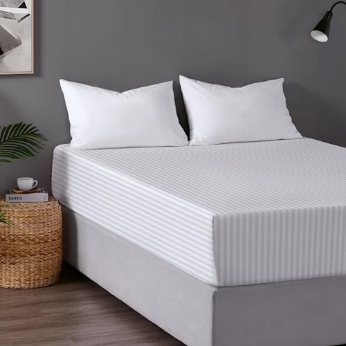 Image of Hotel Quality king size fitted sheets – 30 cm Extra Deep Fitted King Size Bedding Sheets Hypoallergenic Durable and Easy Care (White, King)