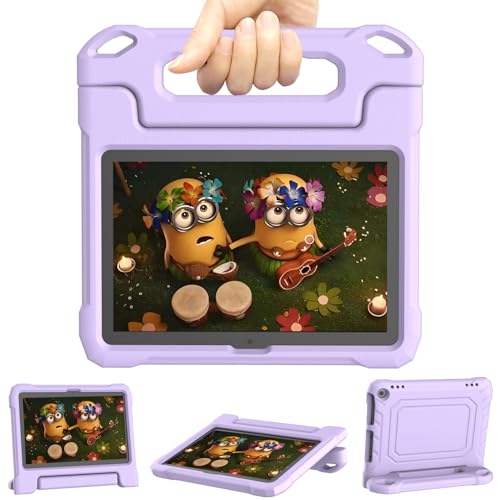 Image of DJ&RPPQ Child-Friendly Body Rugged Heavy (Incompatible 8in Sony Nokia) Duty Shockproof Case with Kickstand for Kids- Light Purple