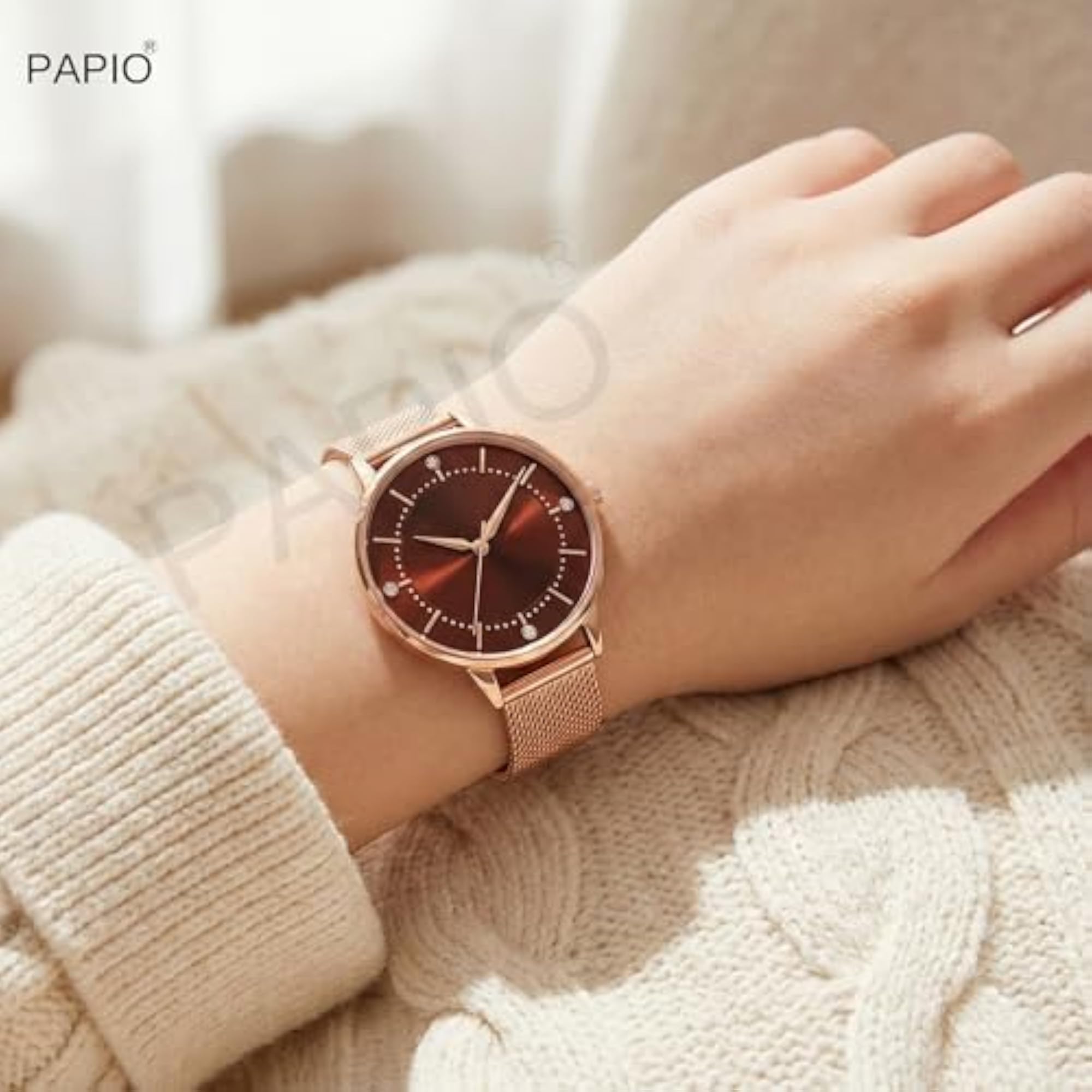 Luxury Women's Analog Watch with Rose Gold Mesh Strap