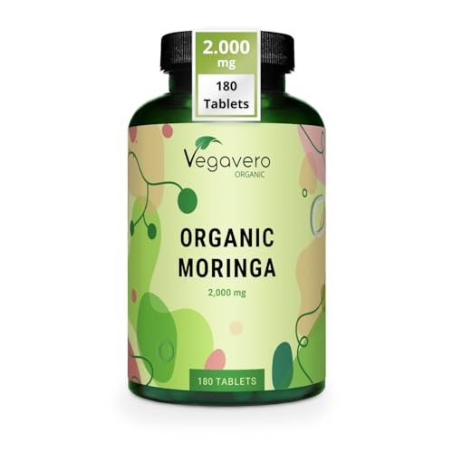 Vegavero Organic Moringa Oleifera Tablets 2000 mg | Pure Powder - Premium Quality | Lab-Tested & Non-GMO | Malunggay Supplement | 180 Tablets | Vegan