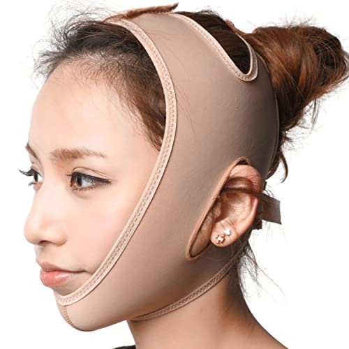 Image of Face Slimming Belt, Double chin fat reducer cheek slimmer and change face shaper wrinkle remover elastic strap, V Shape facial belt for women and men (XL,Beige),1 count