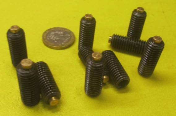 Black Oxide Steel Brass Tip Metric Set Screw M10 x 1.5 mm x 25 mm Length 10 pcs