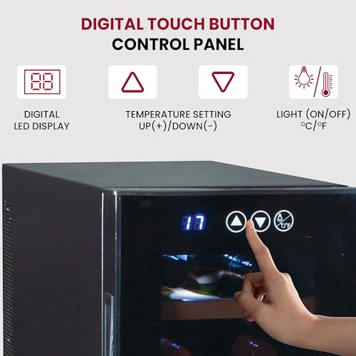 Koolatron 12 Bottle Wine Fridge – Freestanding Wine Cooler with Glass Door, 1.2 cu.ft, Beverage Can Refrigerator, Digital Temperature Control, Ideal for Red, White & Sparkling Wine, Champagne - Thumbnail 5