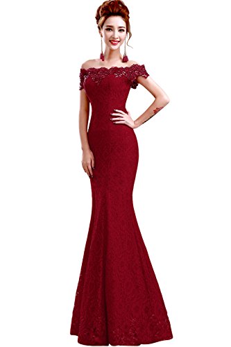 Babyonlinedress off shoulder mermaid lace burgundy Prom dress size 6