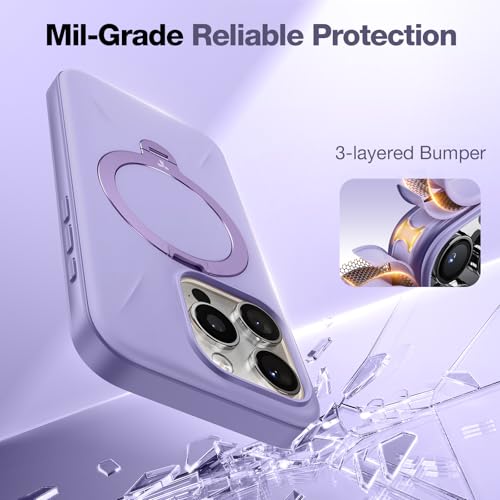 Image of TORRAS 360 Spin Mag Stand for iPhone 16 Pro Max Case, Fit for Magsafe, Mil-STD Protective Hard PC Scratch-Resistant Ostand Case for iPhone 16 Pro Max Phone Case Violet Purple, 6.9 inch