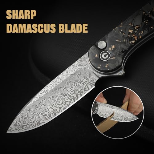Image of CIVIVI Elementum II Pocket Folding Knife, 2.96 inch Damascus Blade Knife with Deep Carry Pocket Clip for EDC Camping Hiking Hunting C18062P-10