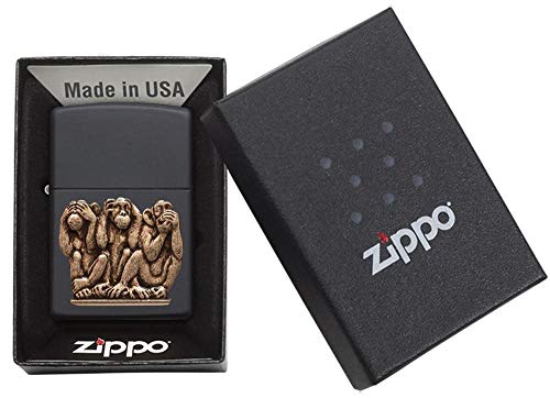 Zippo Animal Design, Black Matte Monkey,Windproof Pocket Lighter, BIS Certified