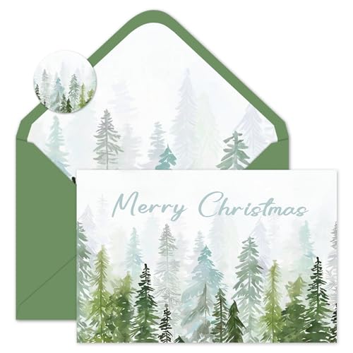 Whaline 24 Pack Christmas Cards Pine Tree Forest Greeting Cards with Envelopes Stickers Xmas Winter Blank Note Card for Holiday Wedding Birthday Party Invitations, 4 x 6 Inch