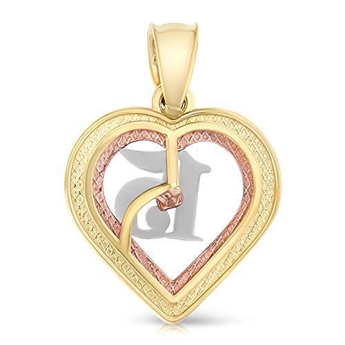 Ioka 14K Tri Color Gold Sweet 15 Years Quinceanera Heart Charm Pendant With 1.5Mm Valentino Chain Necklace - 18" #TOP3
