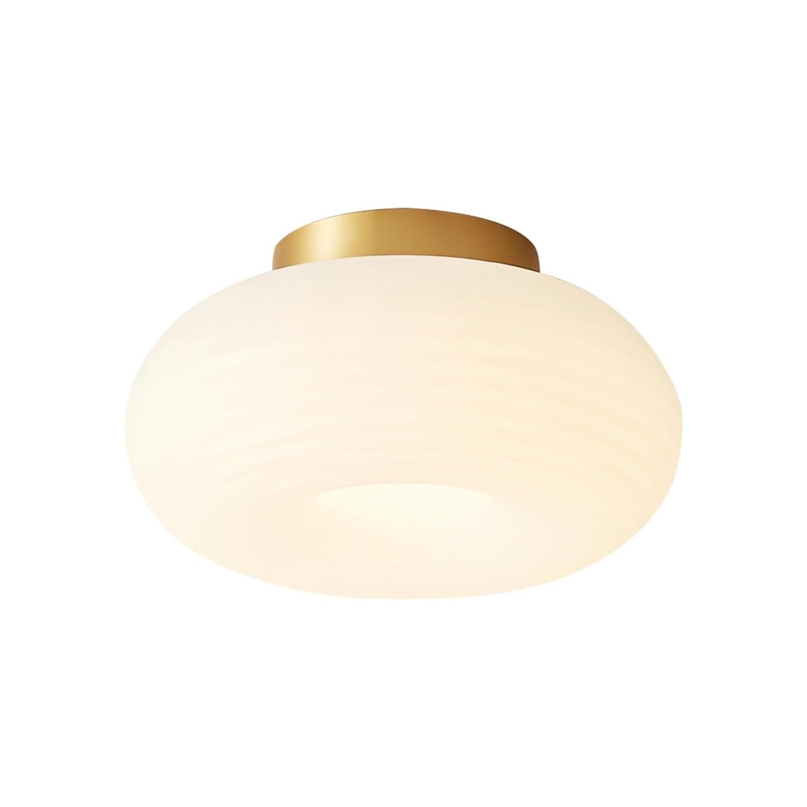 KHUKHU Farmhouse Gold LED Flush Mount Ceiling Light Mid Century Modern Bathroom Ceiling Light with Milk Ribbed Shade Vintage Close to Ceiling Light Fixtures for Bedroom Stairwells(20cm/7.8")