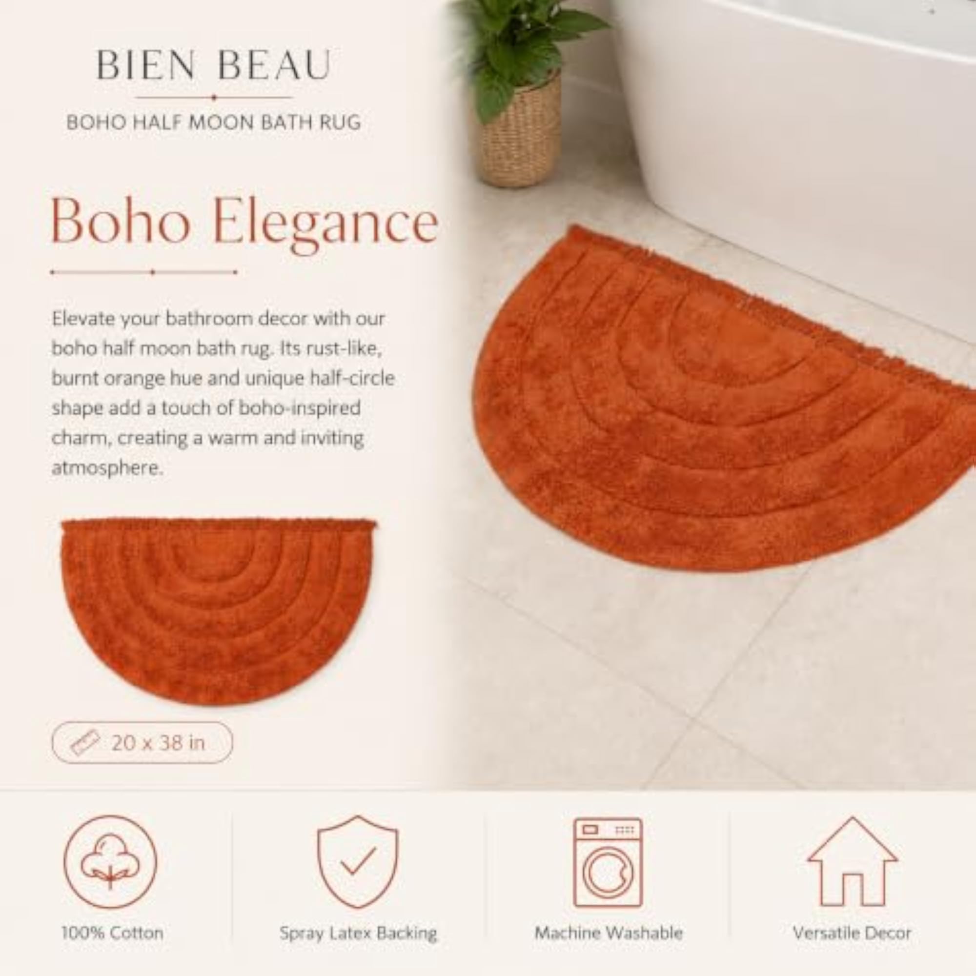 Half Circle Bath Mat in Rust Colour