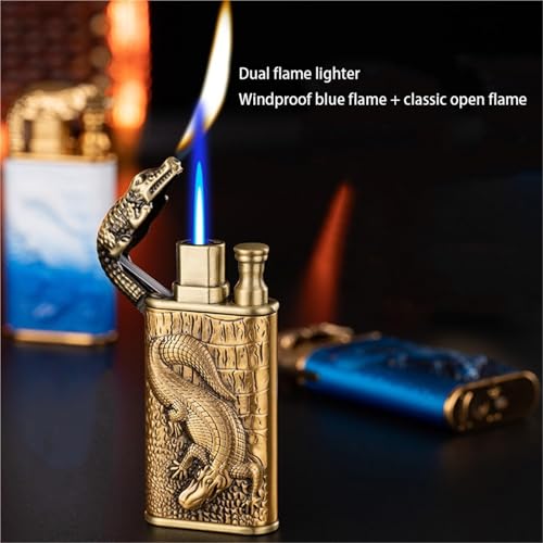 Encendedor metálico antorcha dual llama resistente al viento miniatura 2