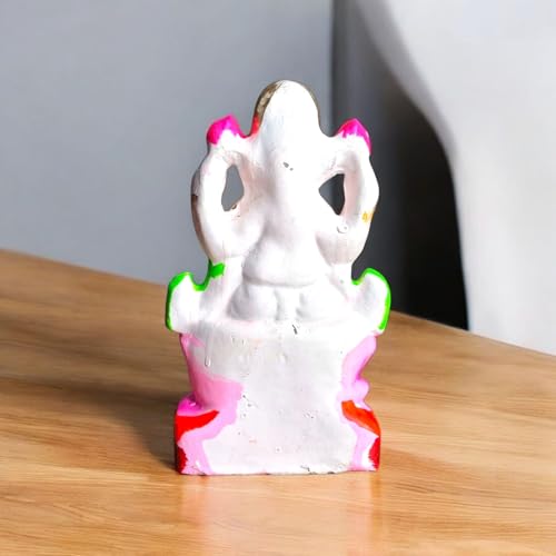 Image of SAUDEEP INDIA 6 Inch Colored Mitti Ganesh Idol for Ganesh Chaturthi | Eco-Friendly Handcrafted Clay Ganpati Murti for Visarjan | Biodegradable Painted Ganesha Statue for Home Decor & Pooja