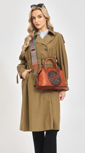 Image of Leather Handbag for Women, Genuine Leather Purses Retro Mandela Crossbody Handbag Tote Bag