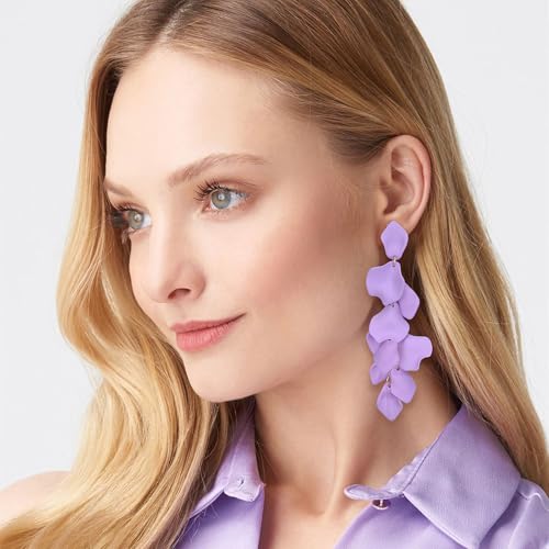 Flyonce Acrylic Rose Petal Long Dangle Drop Earrings for Women Large Big Statement Dangling Earrings for Summer Beach Holiday3