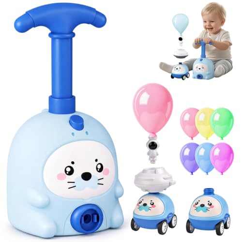 Baby Toys Balloon Powered Launch Car Inflatable Balloon Car Toy Pump with Balloon Launcher Air Powered Vehicle Sensory Toys for 1 2 3 Year Old Boys Girls Birthday Early Educational