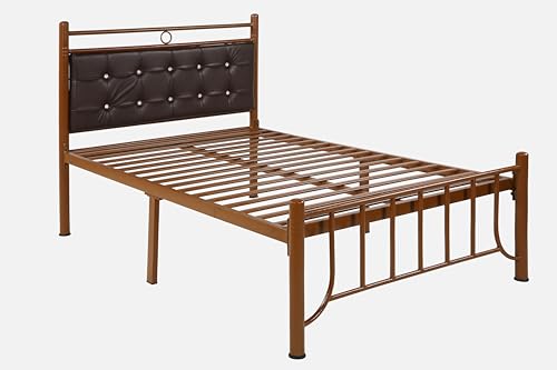 Image of Zuno Metal Single Size Bed Without Storage | Wrought Iron Single Bed with Headboard & Footboard| Sturdy Powder Coated Platform Cot for Bedroom, Living Room, (Zuno Brown)