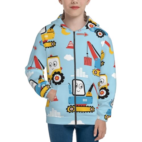 Building Truck Kids Pullover Hoodies Boys Zip Up Sweatshirts Girls Athletic Clothes with Pocket3