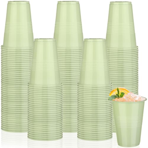 Kochorie 100 Pack Disposable Plastic Cups 16 Oz Solid Color Drinking Cups Party Supplies Strong and Sturdy Drinkware Cup For Birthday, Wedding, Baby Shower, Gender Reveal Party & Daily Use, Sage Green