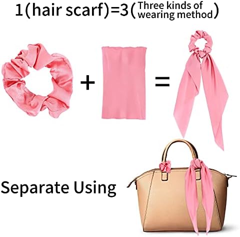 Sibba 8Pcs Silk Satin Hair Scarf Scrunchies Chiffon Bowknot Hair Ties Long Tail Elastic Hair Ribbons For Women Bow Scrunchie Ponytail Holder Colorful Scrunchy Hair Bands Valentines Day Accessories