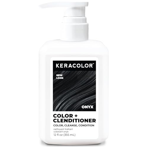 Keracolor Color + Clenditioner 3-in-1 Color-Depositing Conditioner, Gently Cleanses & Conditions, Semi-Permanent Onyx Hair Color, 12 Fl Oz