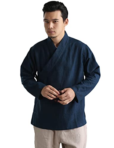 Ysty Men's Hanfu Shirt Top Cotton Linen Cardigan Jacket loose kimono Jacket Wrap Front Chinese Style Traditional Clothing