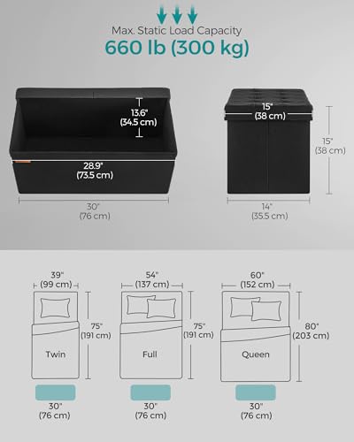 Image of SONGMICS 30 Inches Storage Ottoman, Foldable Bench with Flipping Lid