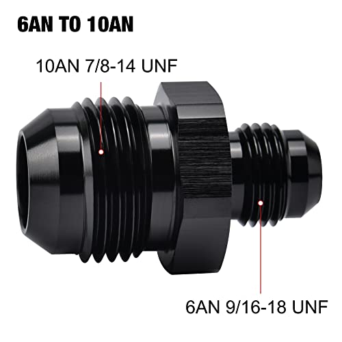 Image of EVIL ENERGY 10AN Male to AN6 Male Flare Reducer Coupler Union Straight Adapter Fitting Black 2PCS