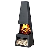 Ben&Camilla Gartenkamin Pular in Schwarzem Stahl 122 x 44 x 37 cm | extra robust & rostfrei | Feuerschale Feuerkorb Terrassenofen Gartenofen Feuerstelle Feuersäule Feuerskulptur